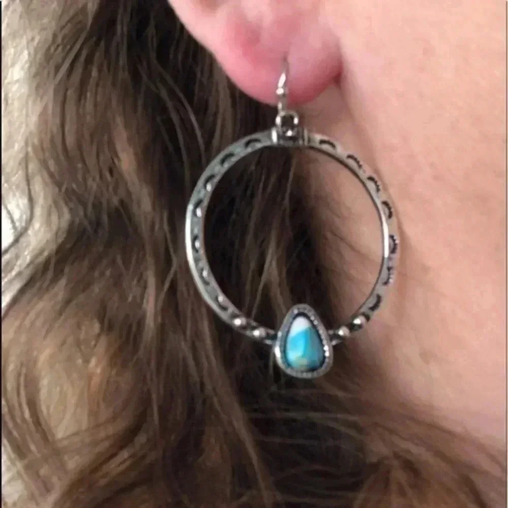 Silver & Turquoise Circle Hoop Earrings NWT